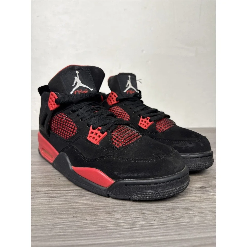 Jordan Air Jordan 4 Retro Mid Top Sneakers Black/White/Red 136013-088 SZ 10